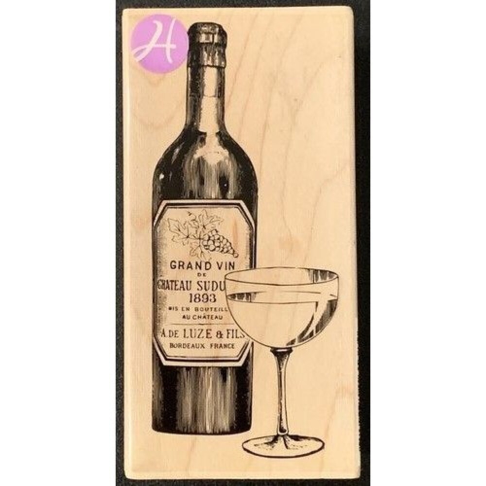 Hampton Art Grand Vin Wine Bottle Wine Glass Rubber Stamp